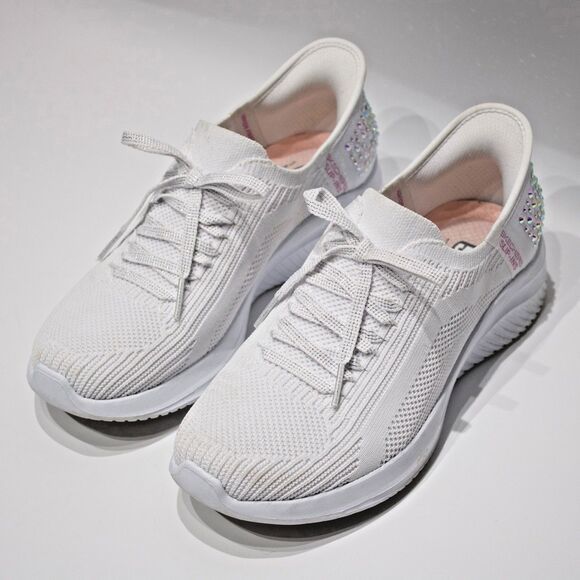 Skechers Hands Free Slip-Ins Ultra Flex 3.0 Shining Glitz White Sneakers Women 6 - Picture 10 of 16